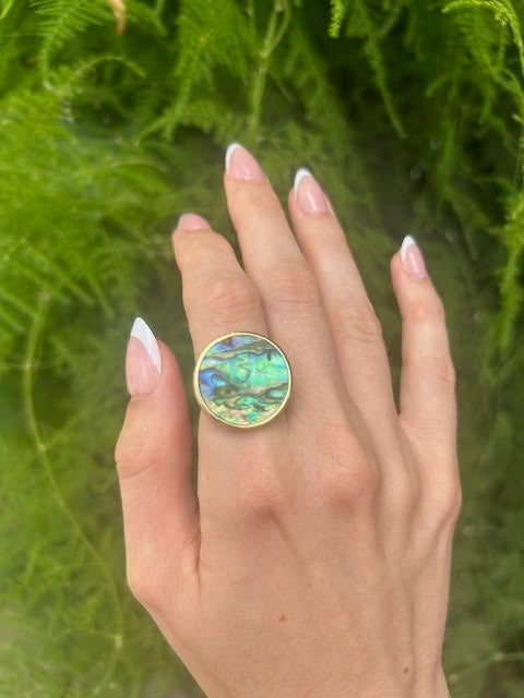 Gold Abalone Circle Ring