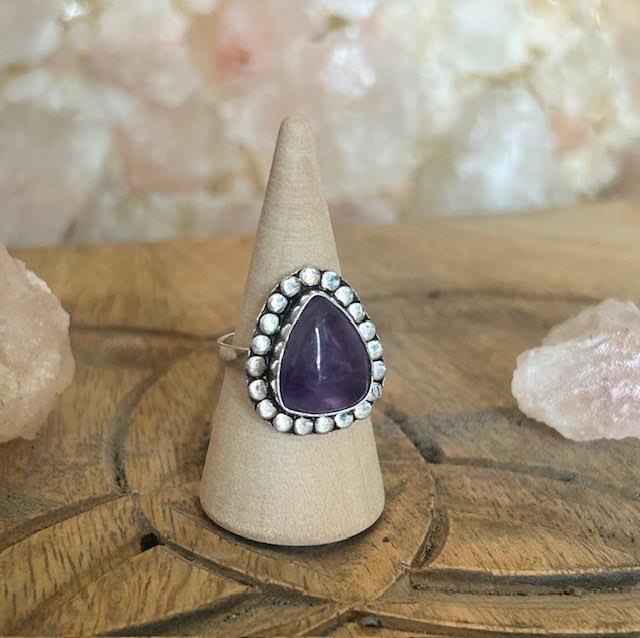 Amethyst Tear Drop Ring- Silver Plated