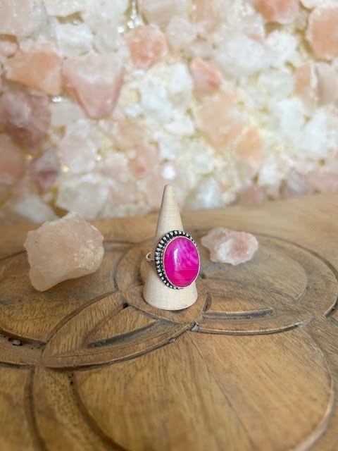 Mystic Pink Agate Ring- Silver Plated
