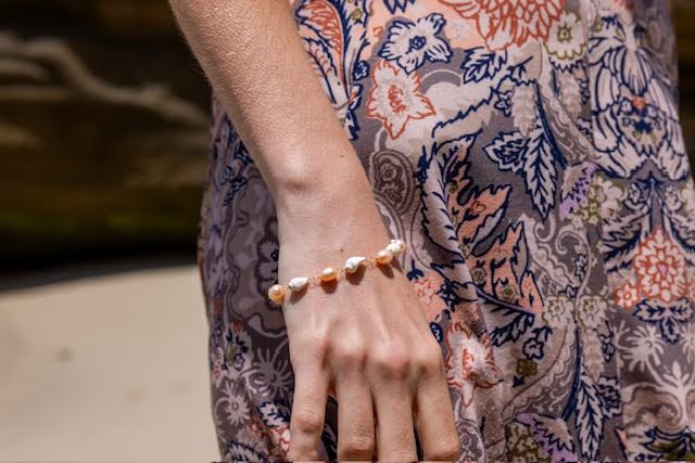 Pink Stones and Shells Chain Bracelet