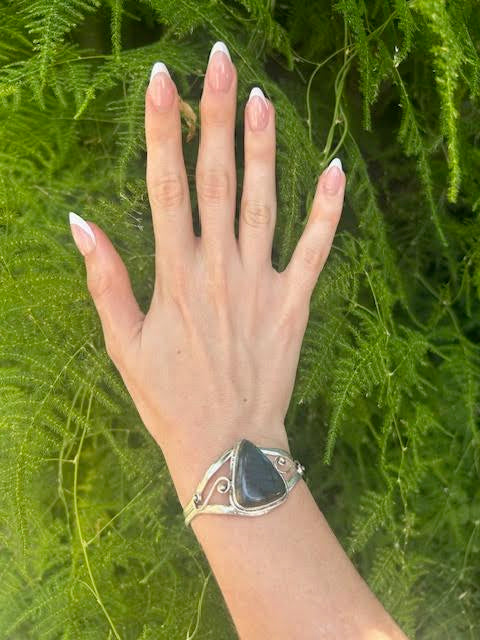 Silver Labradorite Cuff Bracelet- Boho Fairy Jewelry