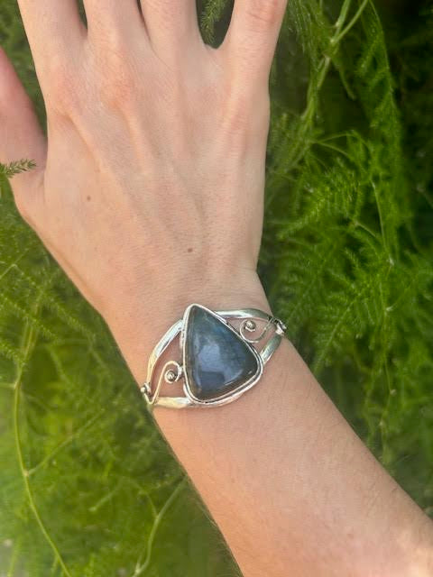 Silver Labradorite Cuff Bracelet- Boho Fairy Jewelry