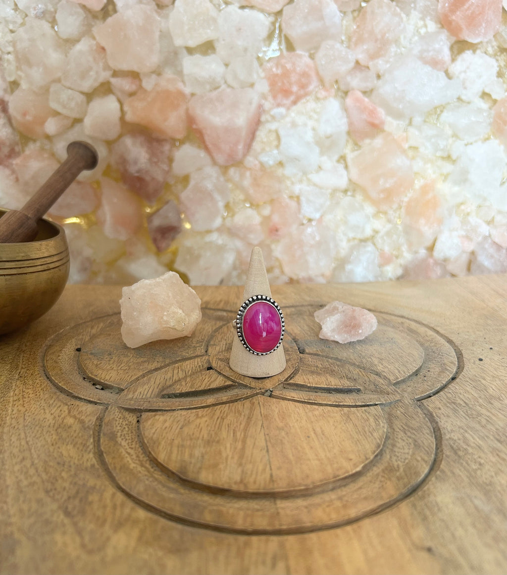 Mystic Pink Agate Ring- Silver Plated