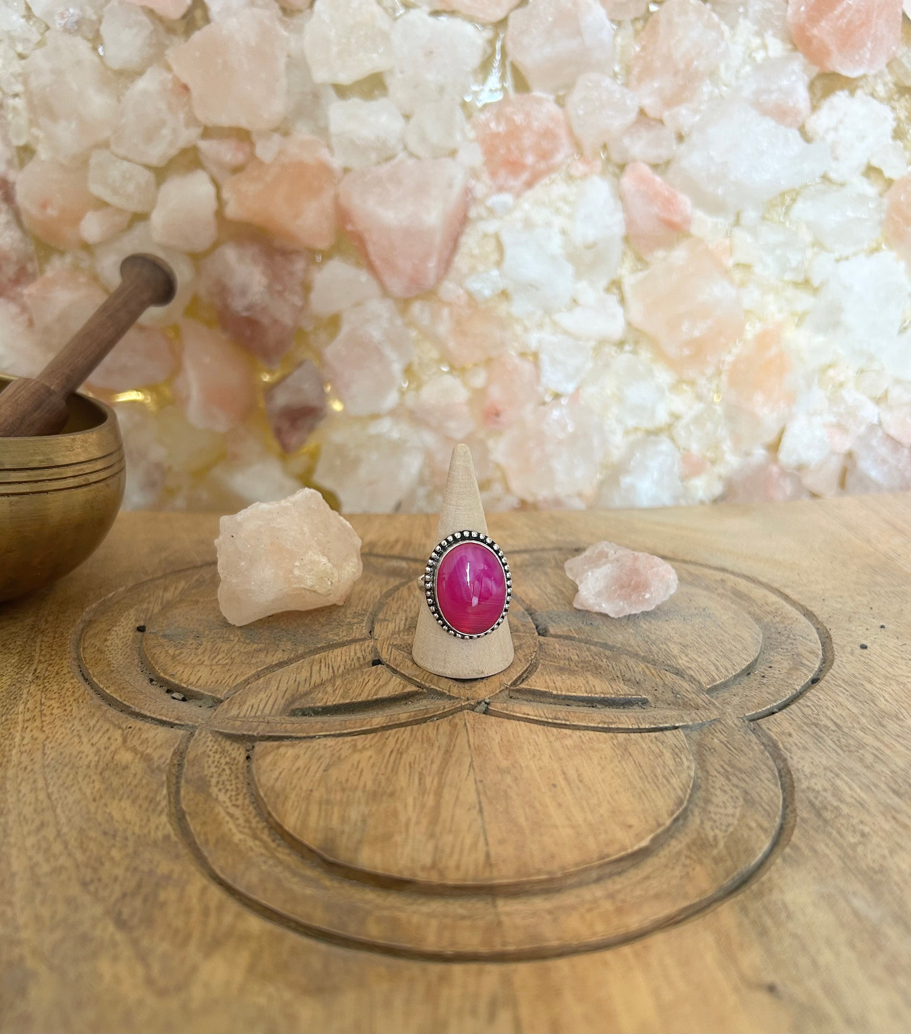 Mystic Pink Agate Ring- Silver Plated