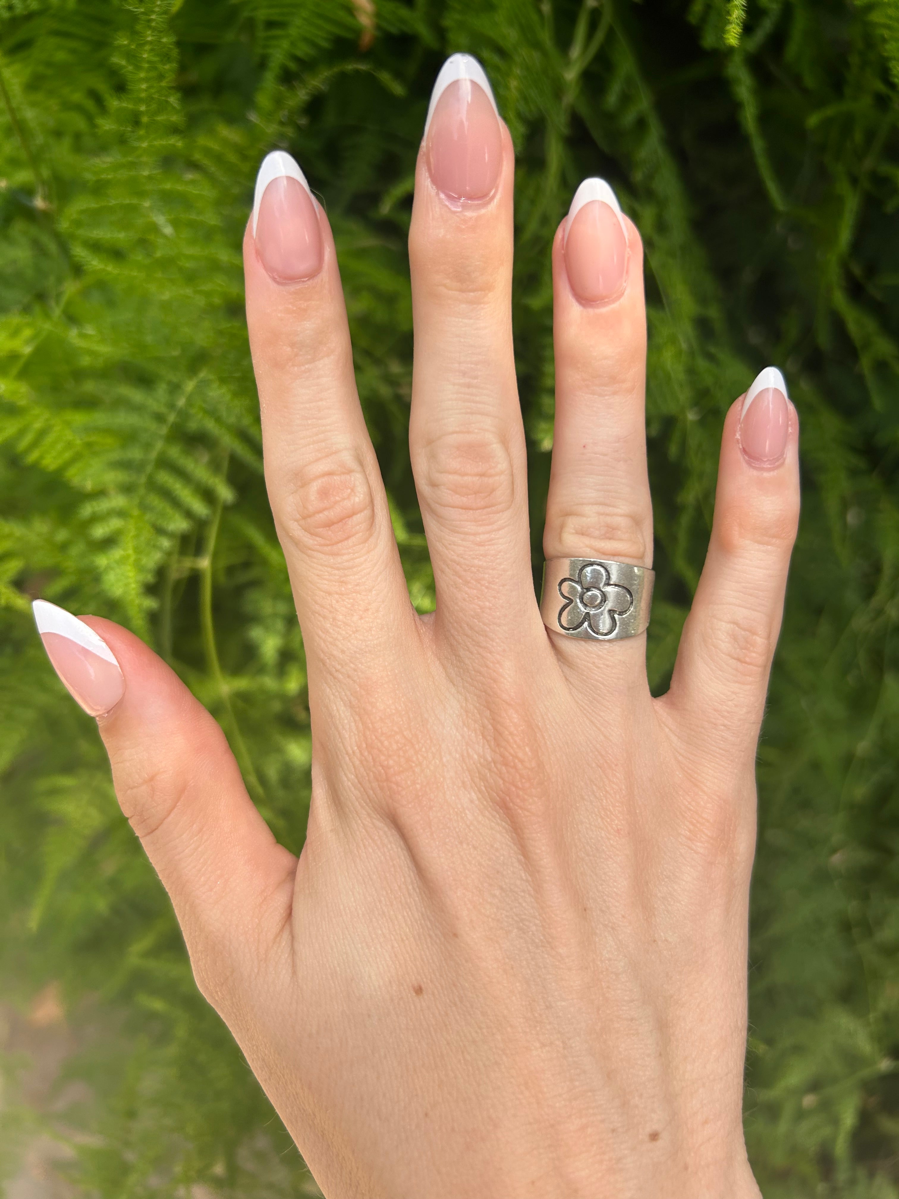Silver Flower Engraved Ring – Dainty Boho Jewelry