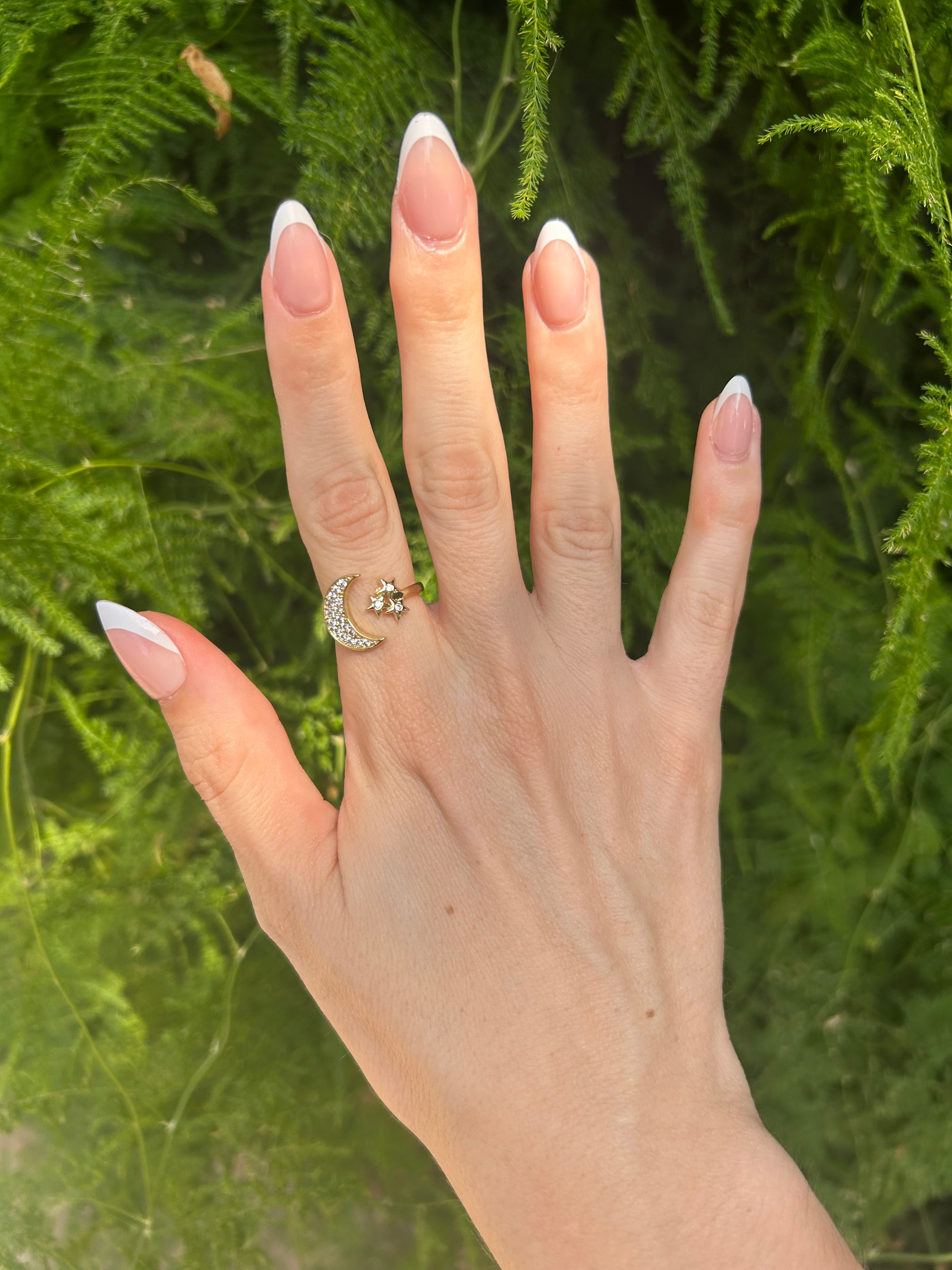 Gold Crescent Moon and Star Ring – Adjustable Mystical Jewelry
