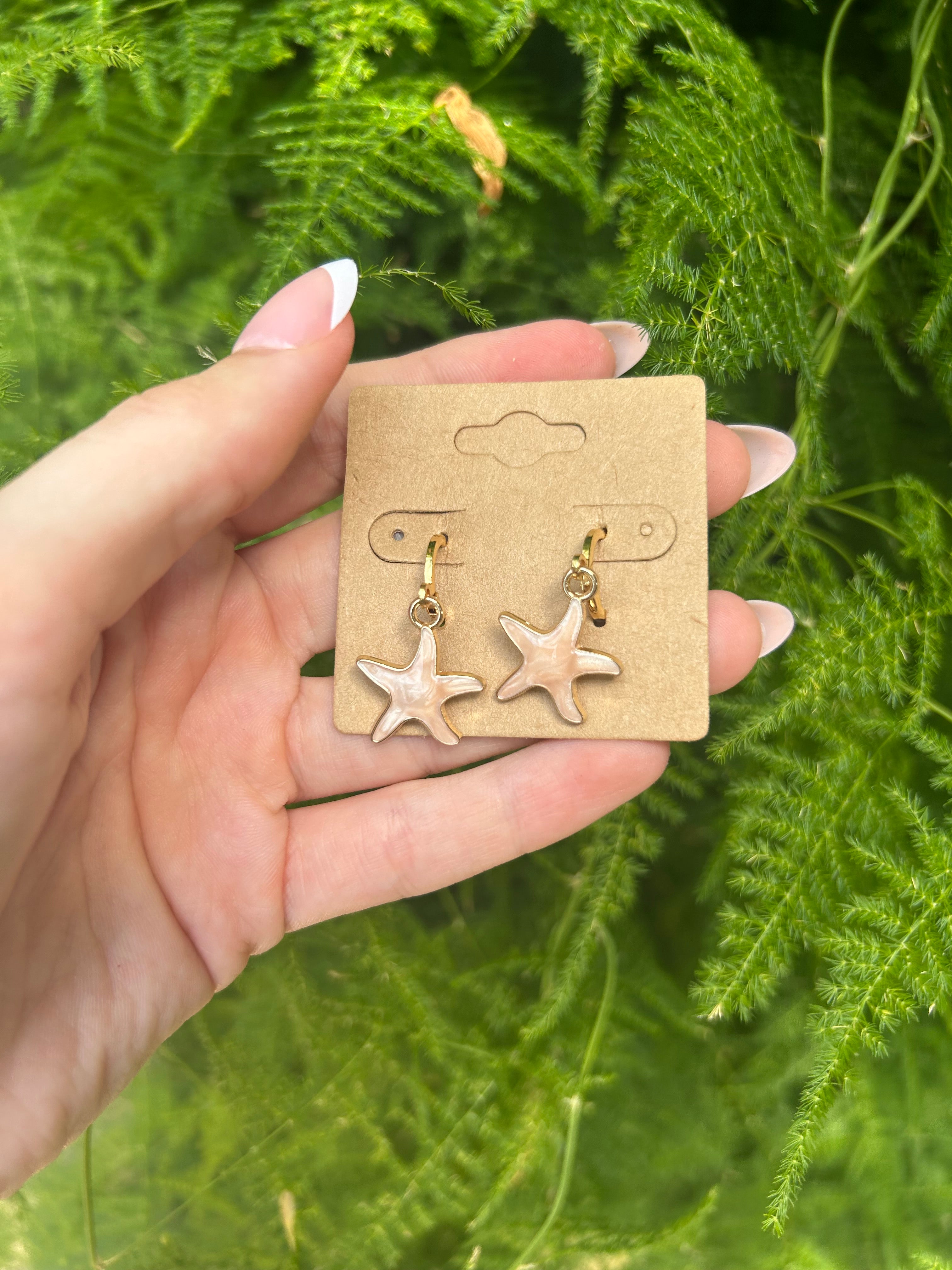 Pink and Gold Starfish Earrings- Dangly, Ocean Inspired Jewelry