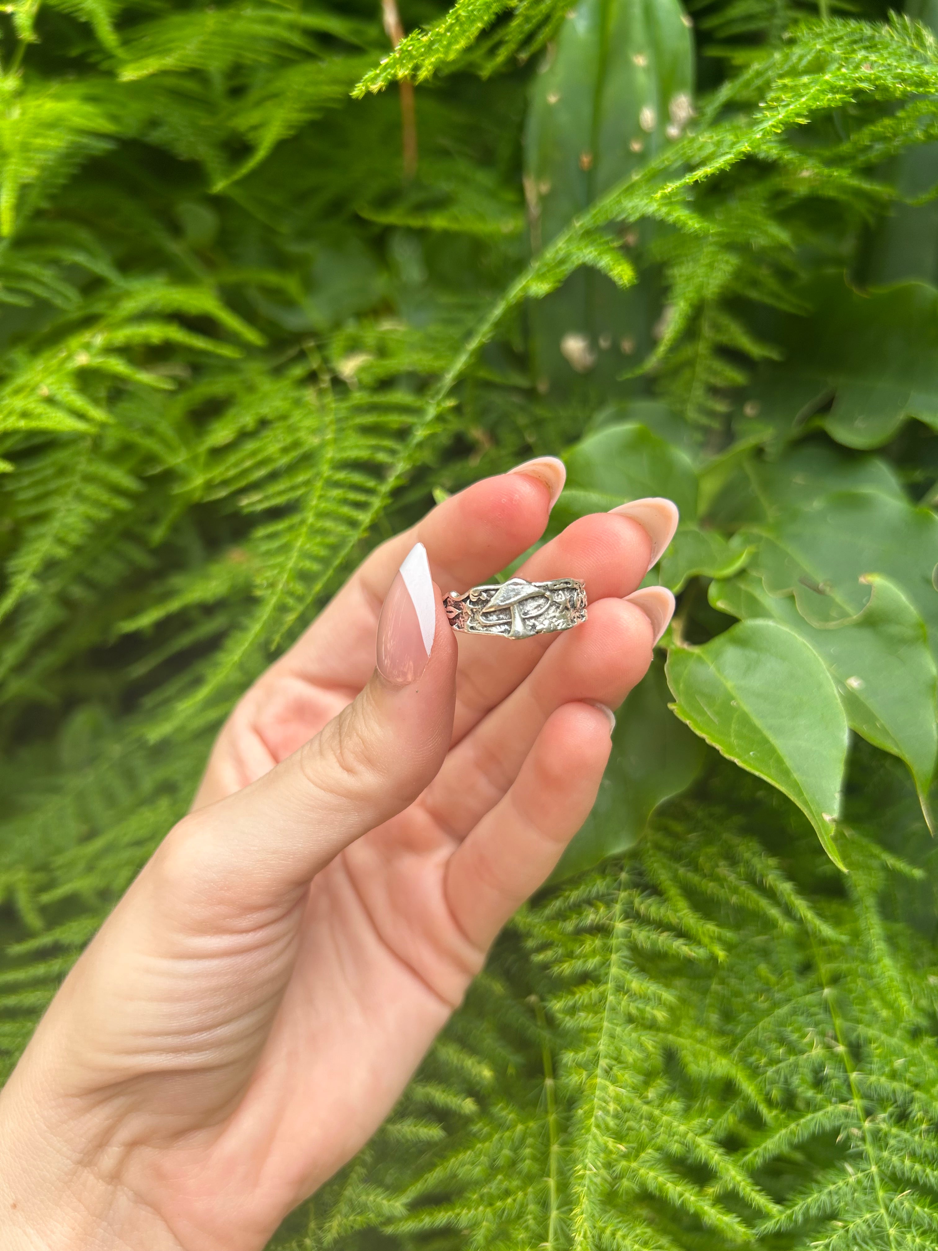 Silver Mushroom Ring with Stars – Mystical Adjustable Jewelry