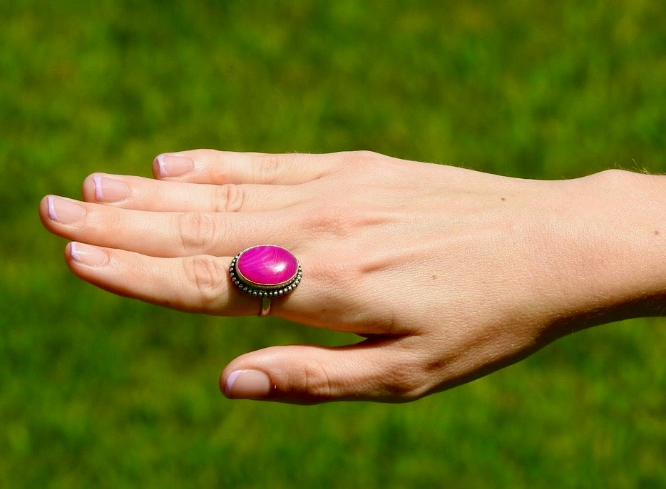 Mystic Pink Agate Ring- Silver Plated