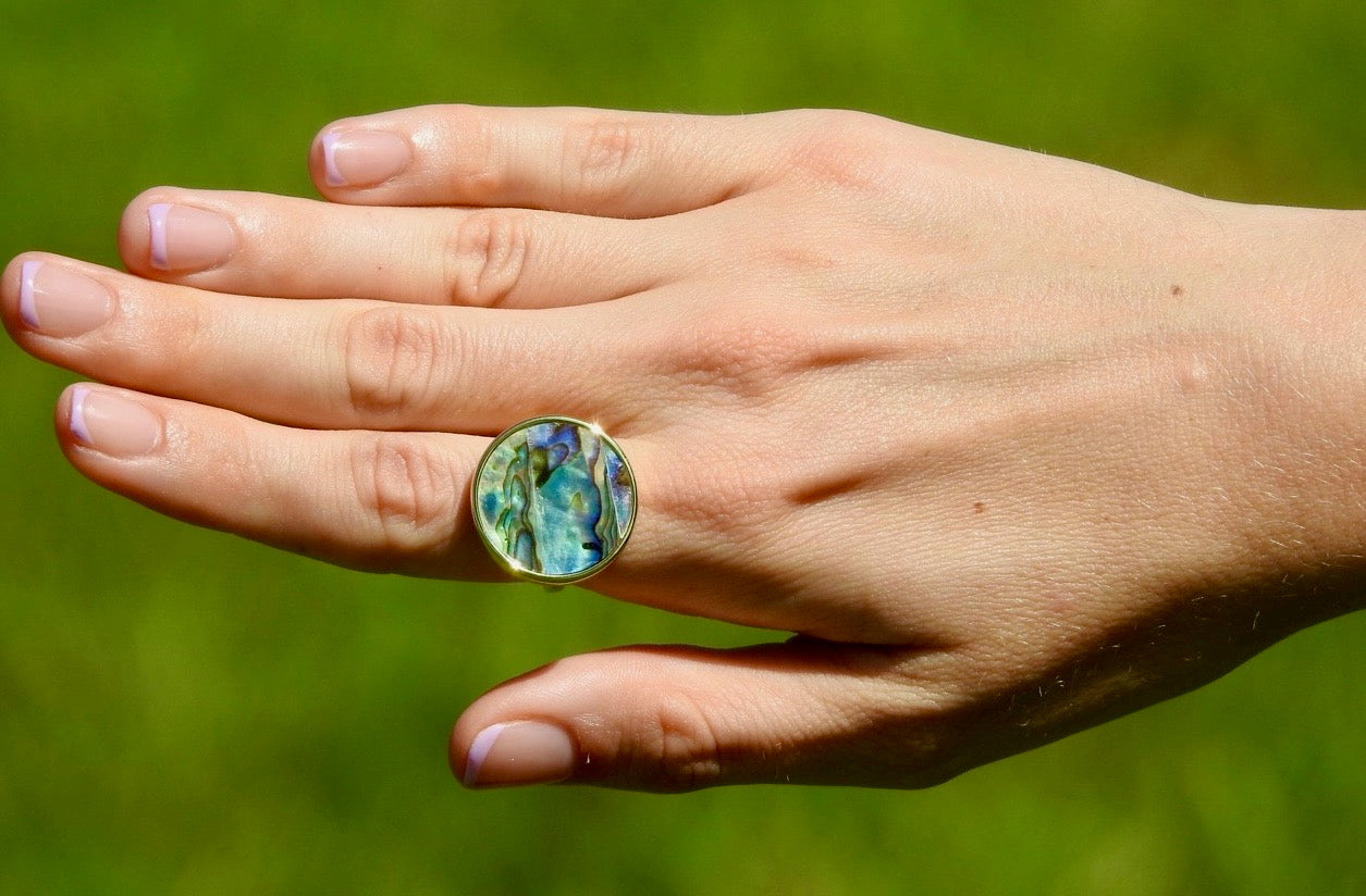 Gold Abalone Circle Ring