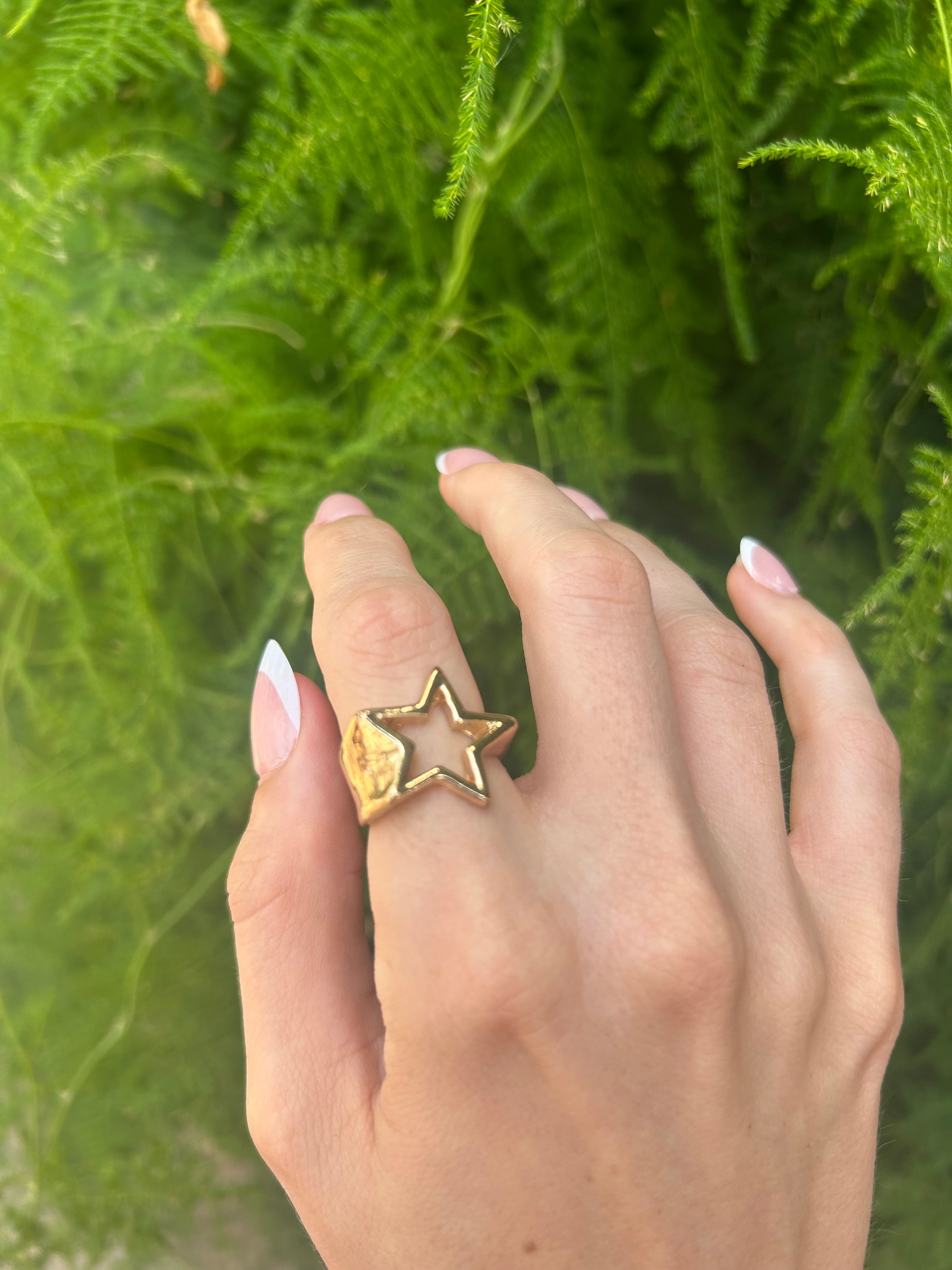 Gold or Silver Cut-Out Star Ring – Adjustable Celestial Jewelry