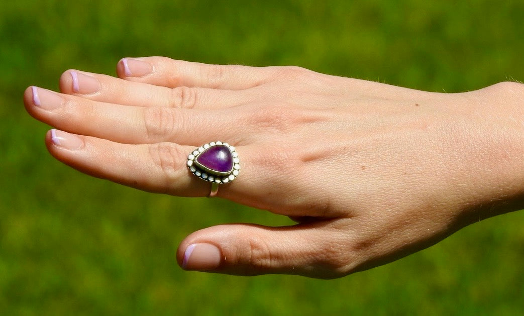 Amethyst Tear Drop Ring- Silver Plated