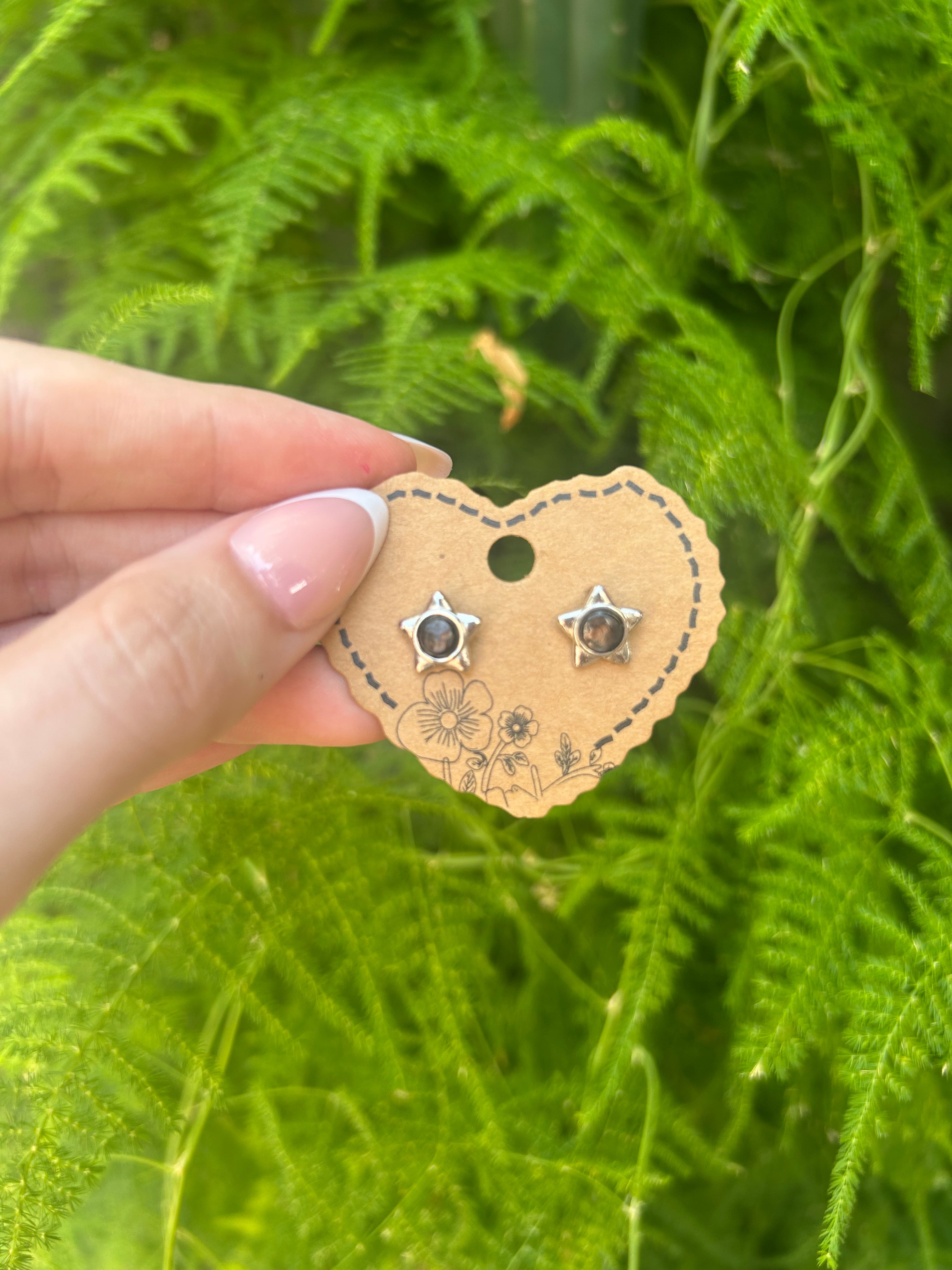 Onyx Star Earrings-Silver Studs