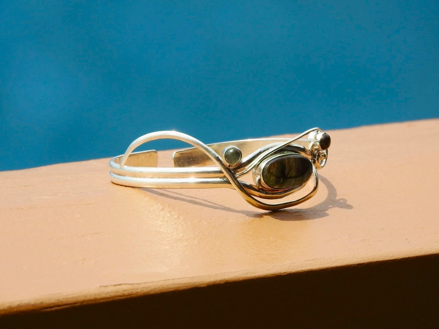 Labradorite Cuff Bracelet – Silver Adjustable Statement Jewelry