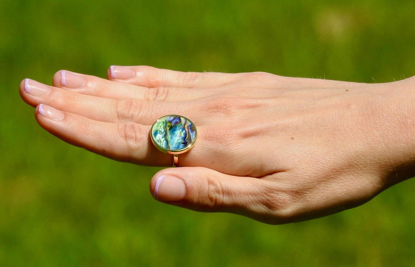 Gold Abalone Circle Ring
