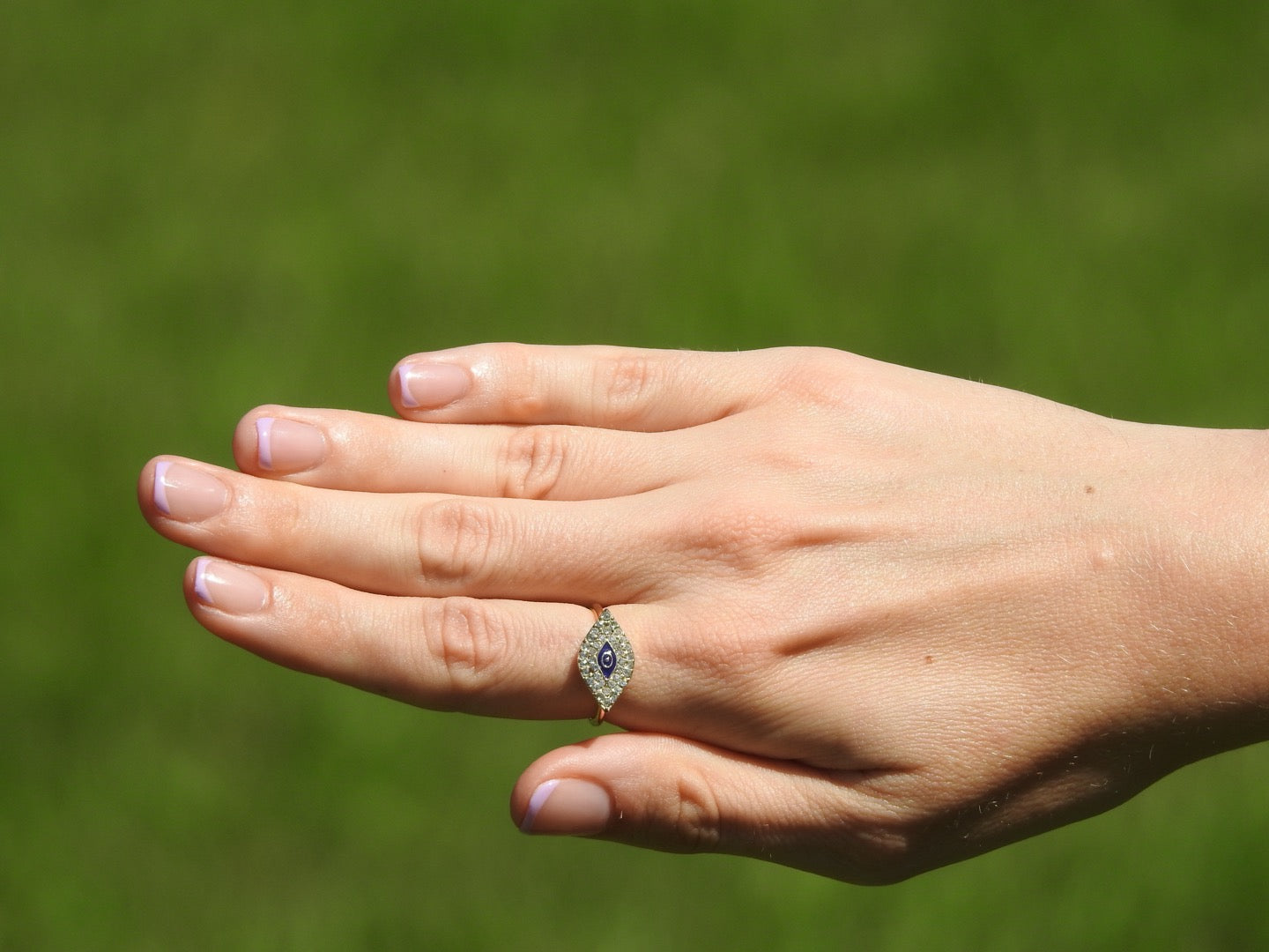 Silver Evil Eye Protection Ring – Blue Crystal Diamond Design