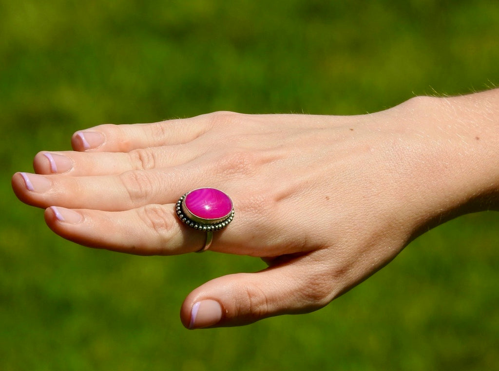Mystic Pink Agate Ring- Silver Plated