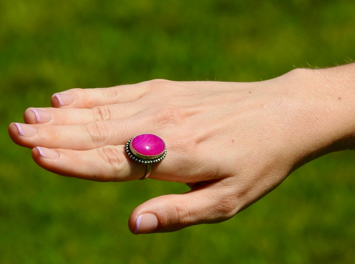 Mystic Pink Agate Ring- Silver Plated