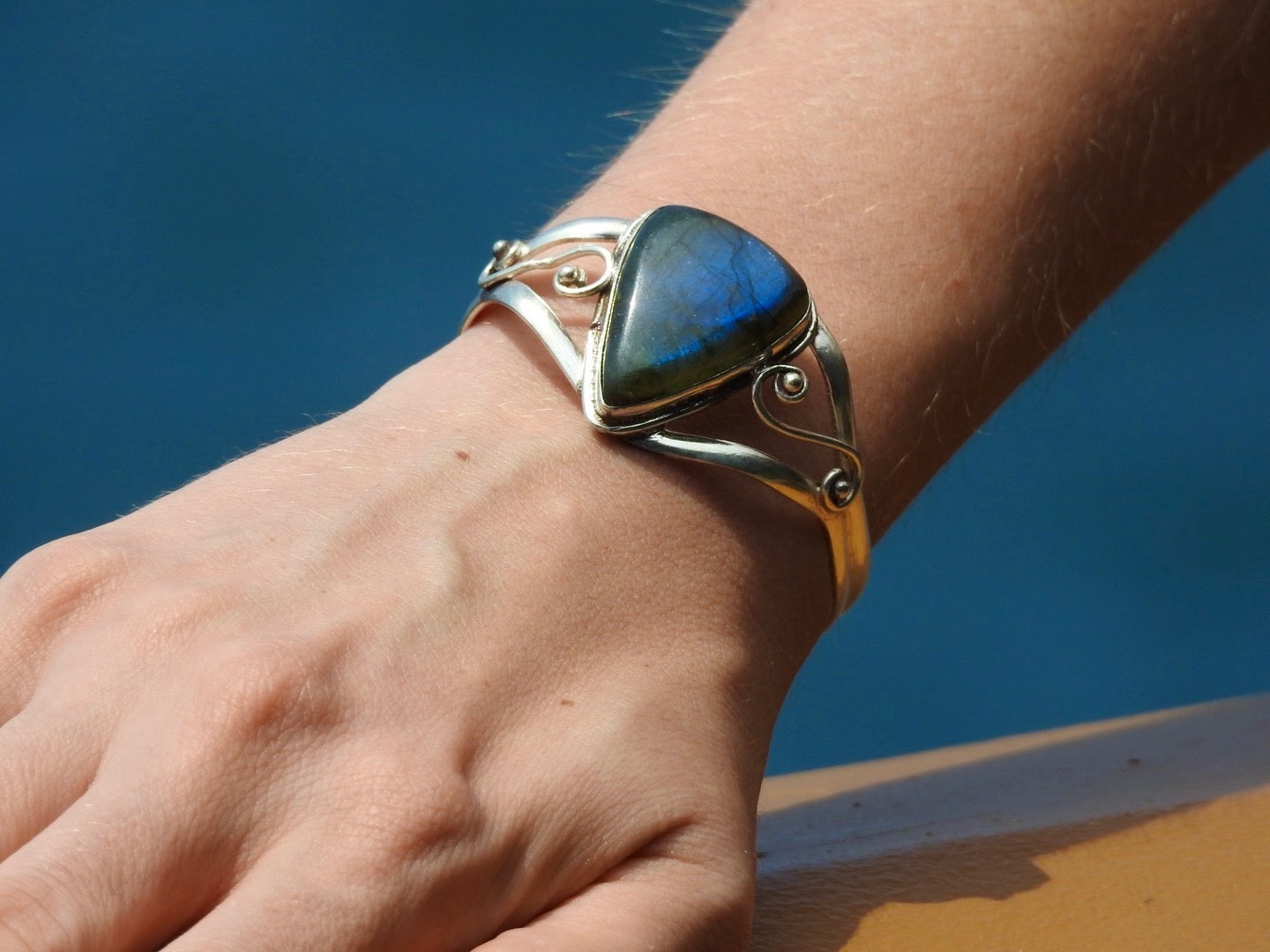 Silver Labradorite Cuff Bracelet- Boho Fairy Jewelry