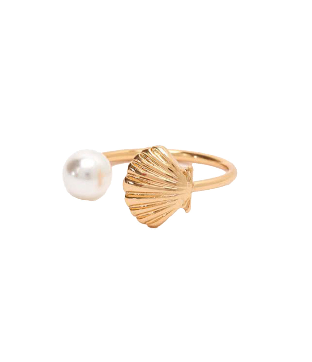 Gold Seashell Ring with Pearl-Mermaid Ring