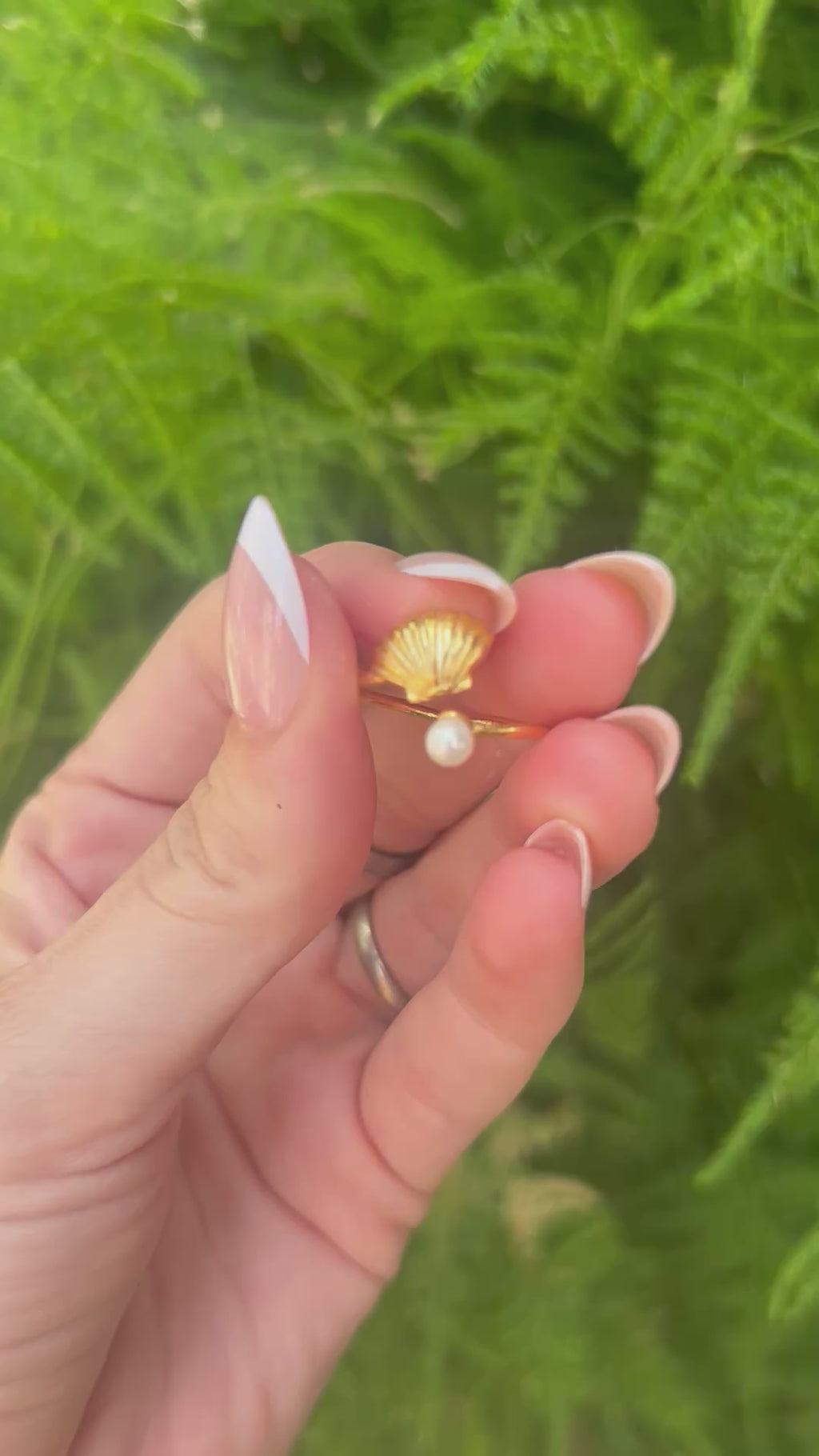Gold Seashell Ring with Pearl-Mermaid Ring