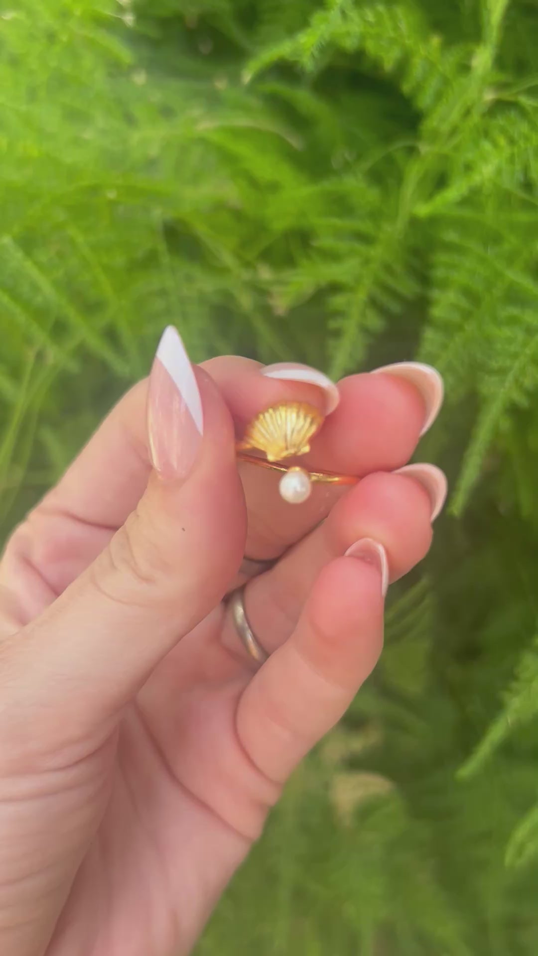 Gold Seashell Ring with Pearl-Mermaid Ring
