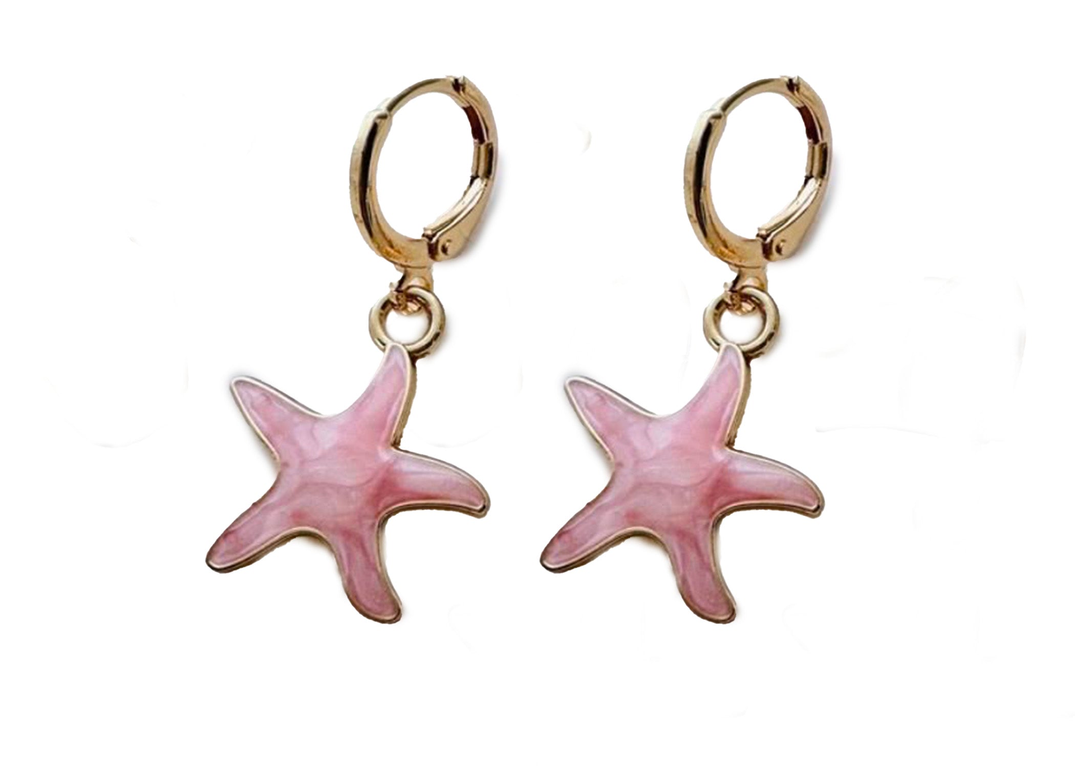 Pink and Gold Starfish Earrings- Dangly, Ocean Inspired Jewelry