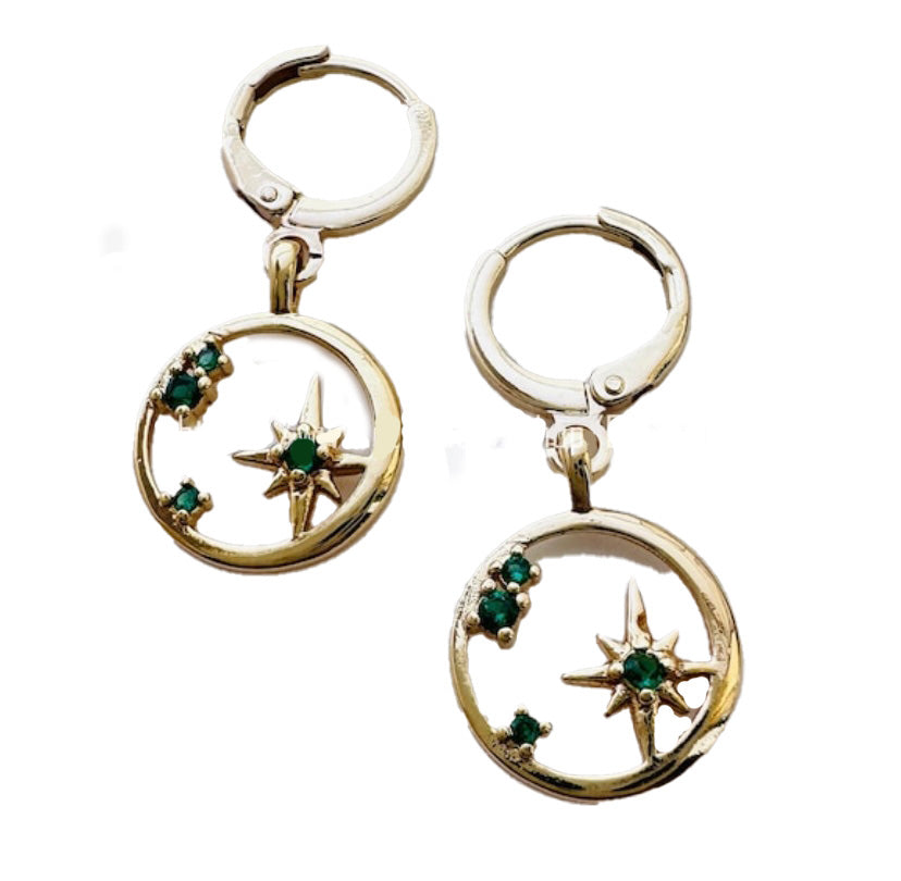 Gold & Green Star Earrings-Celestial Burst Jewelry