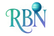Text that says "RBN" in ombre letters green, blue and purple. enchanting writing. with the planet neptune above the N. pure white background, not off white